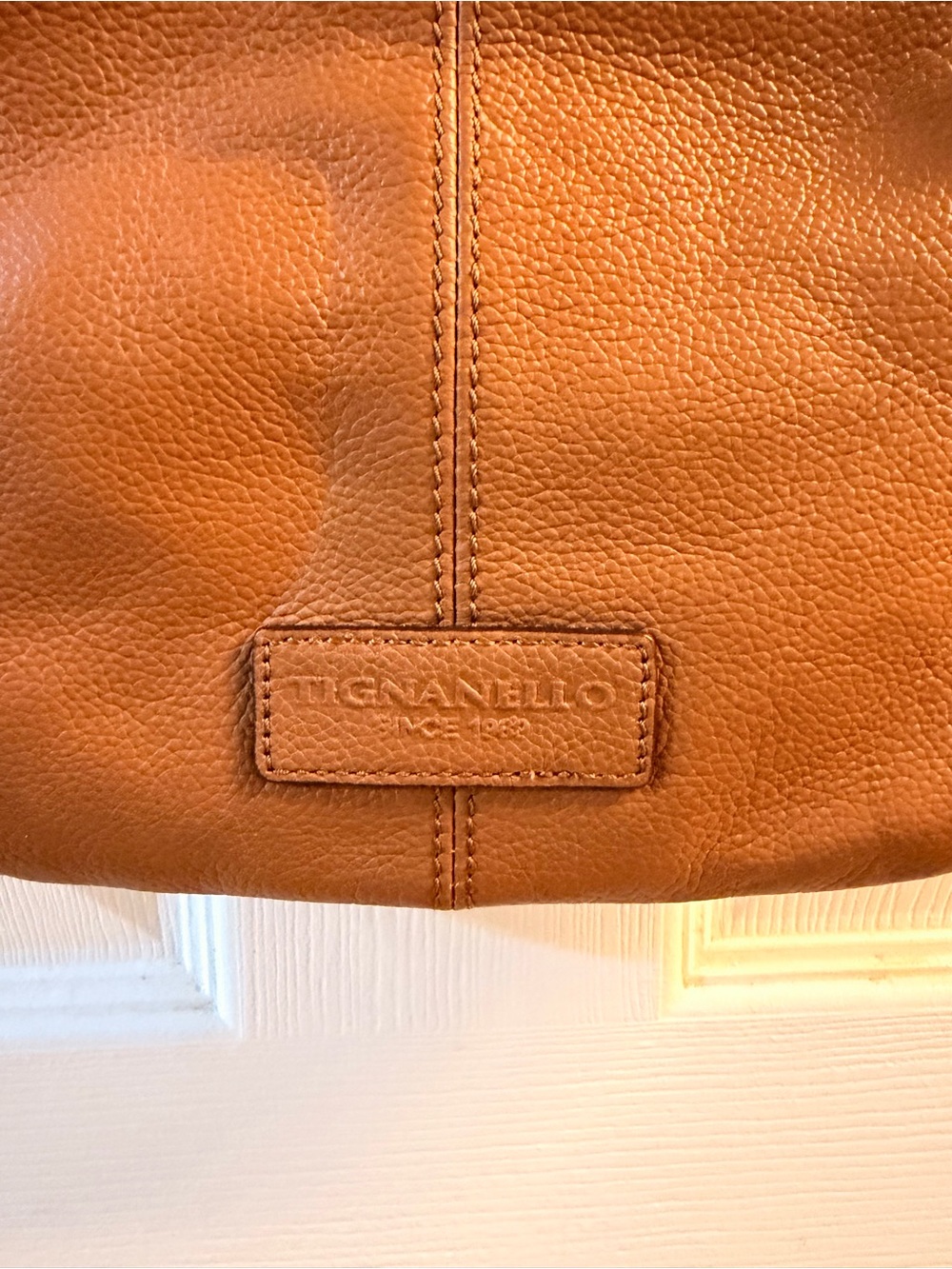 Tignanello Cognac Brown Genuine Leather Triple Zip Crossbody Bag Purse